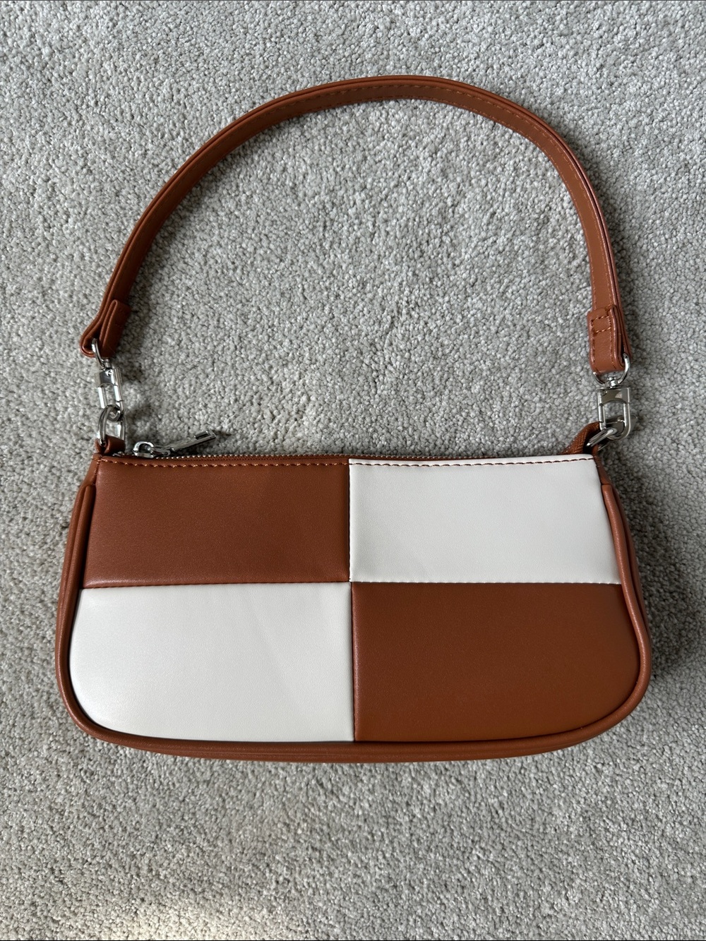 Amazon Two-Tone Checker Shoulder Bag in Brown & White